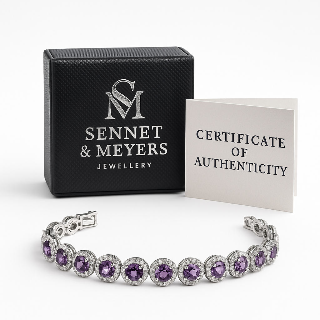 Elegant Bracelet with Amethyst Coloured Cubic Zirconia Stones and Lobster Lock. 19cm.