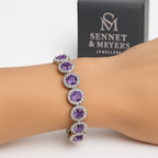 Elegant Bracelet with Amethyst Coloured Cubic Zirconia Stones and Lobster Lock. 19cm.