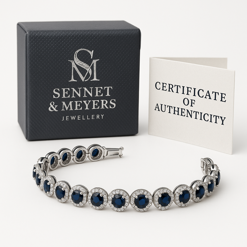 Elegant Bracelet with Sapphire Coloured Cubic Zirconia Stones and Lobster Lock. 19cm.