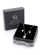 Sennet & Meyers Teardrop Crystal Necklace & Earrings Set Silver-Tone Jewellery Gift Box